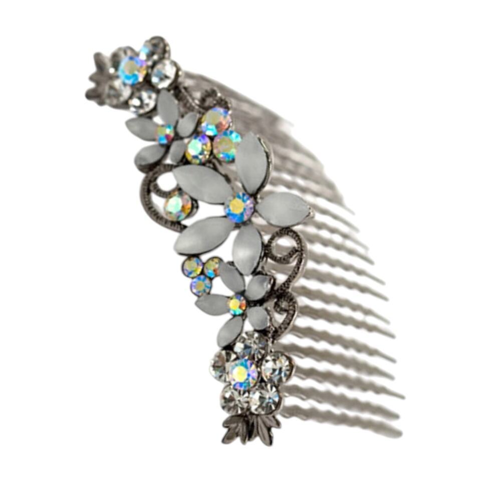 Set of 2 Swarovski Crystal Bridal Hair Combs Frosted Floral Silver Tone Prom - Picture 3 of 7